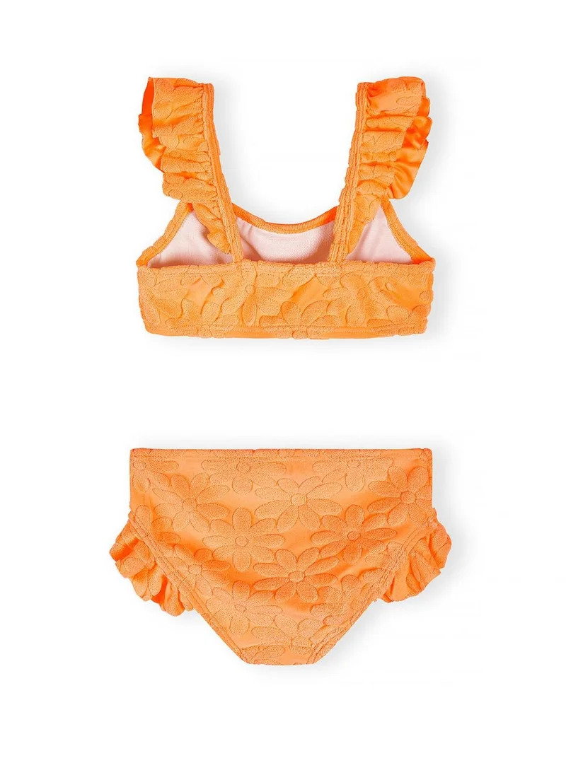 مينوتي Girls neon orange floral jacquard bikini adjustable straps